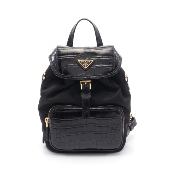 PRADA RE-NYLON TESSUTO＋COCC Rucksack Backpack 1BZ0762COIF0002 leather Black