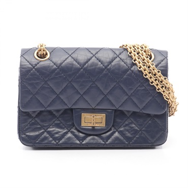 CHANEL 2.55 Mademoiselle Chain Shoulder hand Bag Calfskin Navy Used Women GHW