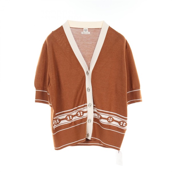 HERMES Chaine d'Ancre cardigan short sleeves #42 5E2749DF silk cashmere Marron
