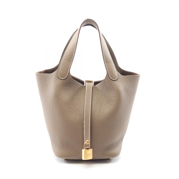 HERMES Picotin Lock PM tote bucket Handbag K Taurillon Clemence Etoupe Grey GHW