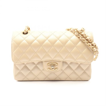 CHANEL Matelasse W flap chain Shoulder Bag A01113 Calfskin leather Gold Used GHW